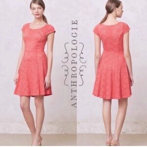 anthropologie maeve coral day flower lace dress